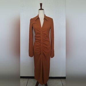 H&M Brown Ruched Sheath Dress